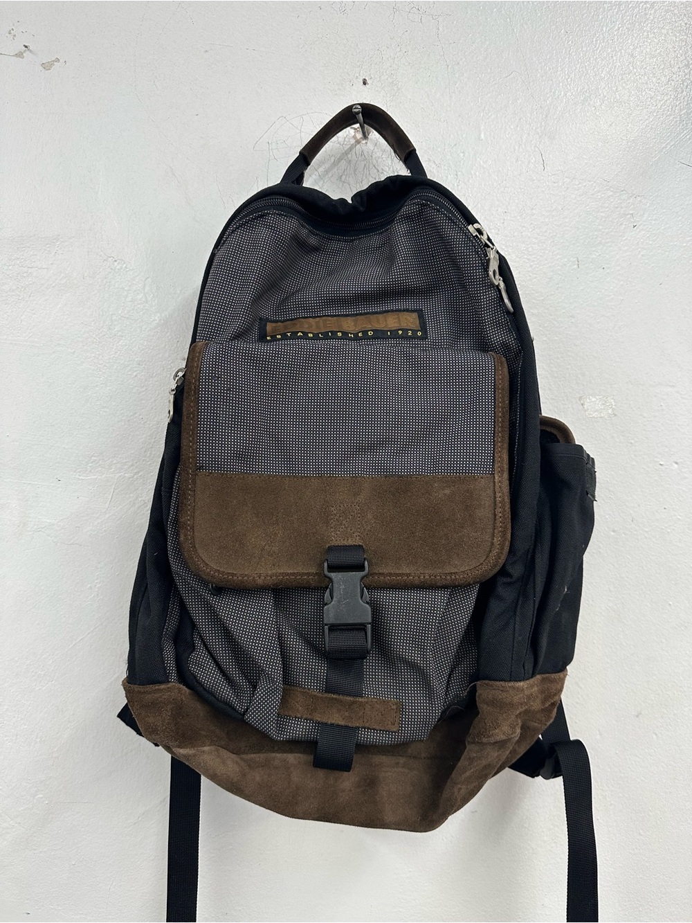 Eddie Bauer Brown & Gray Suede-Accent Men's Backpack vintage leather